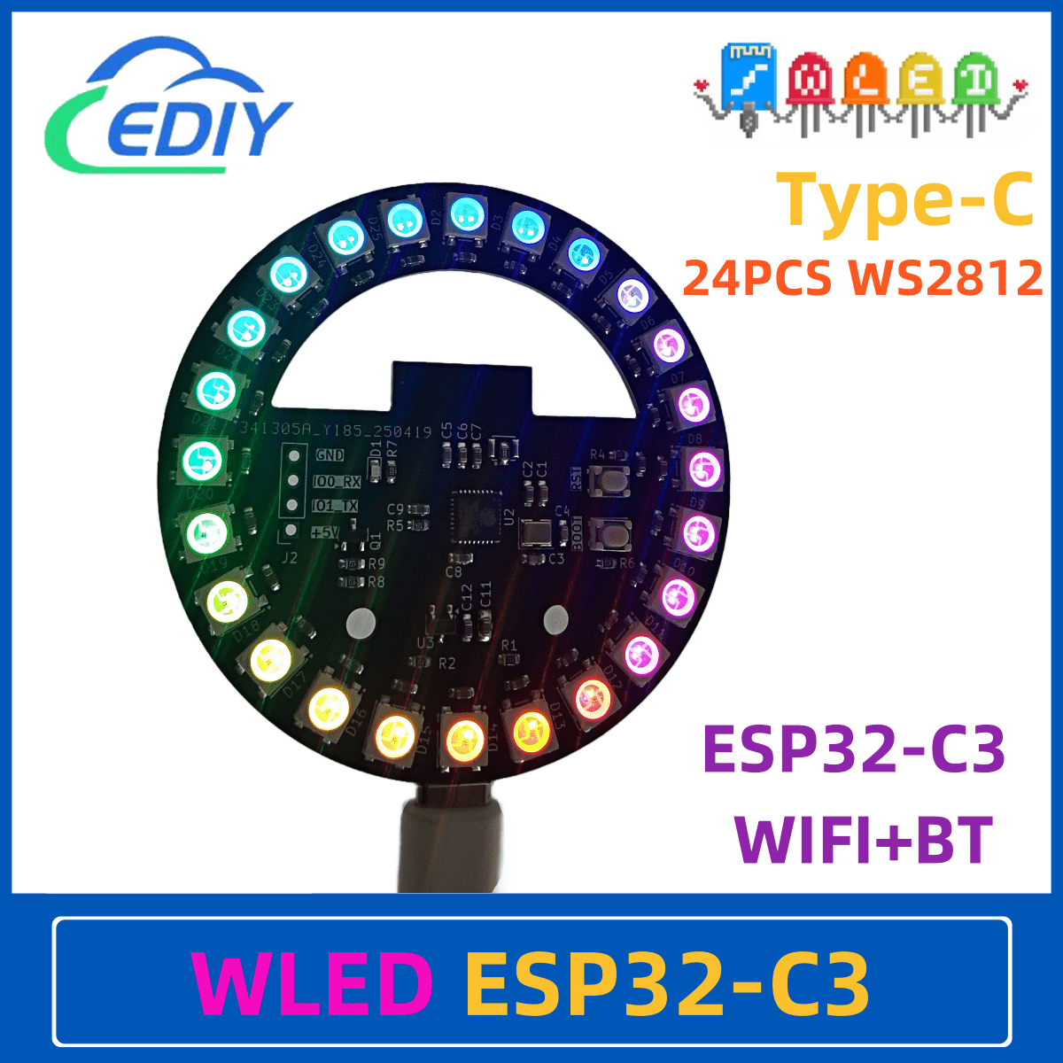Ws2812B - WLED ESP32-C3 Макетная плата Круглый красочный