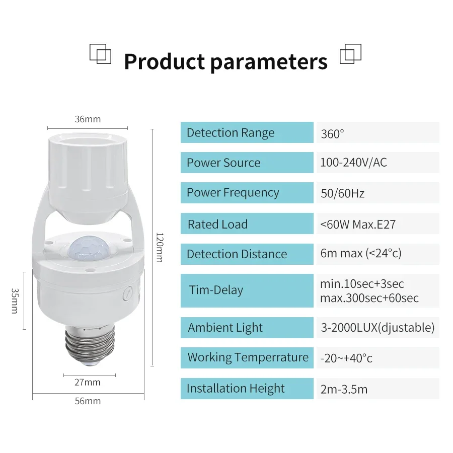 Датчик движения PIR E27, цокол – обзор и цена Pir Motion Sensor